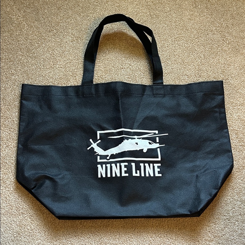 Nine Line Black Tote Bag with Helicopter Graphic